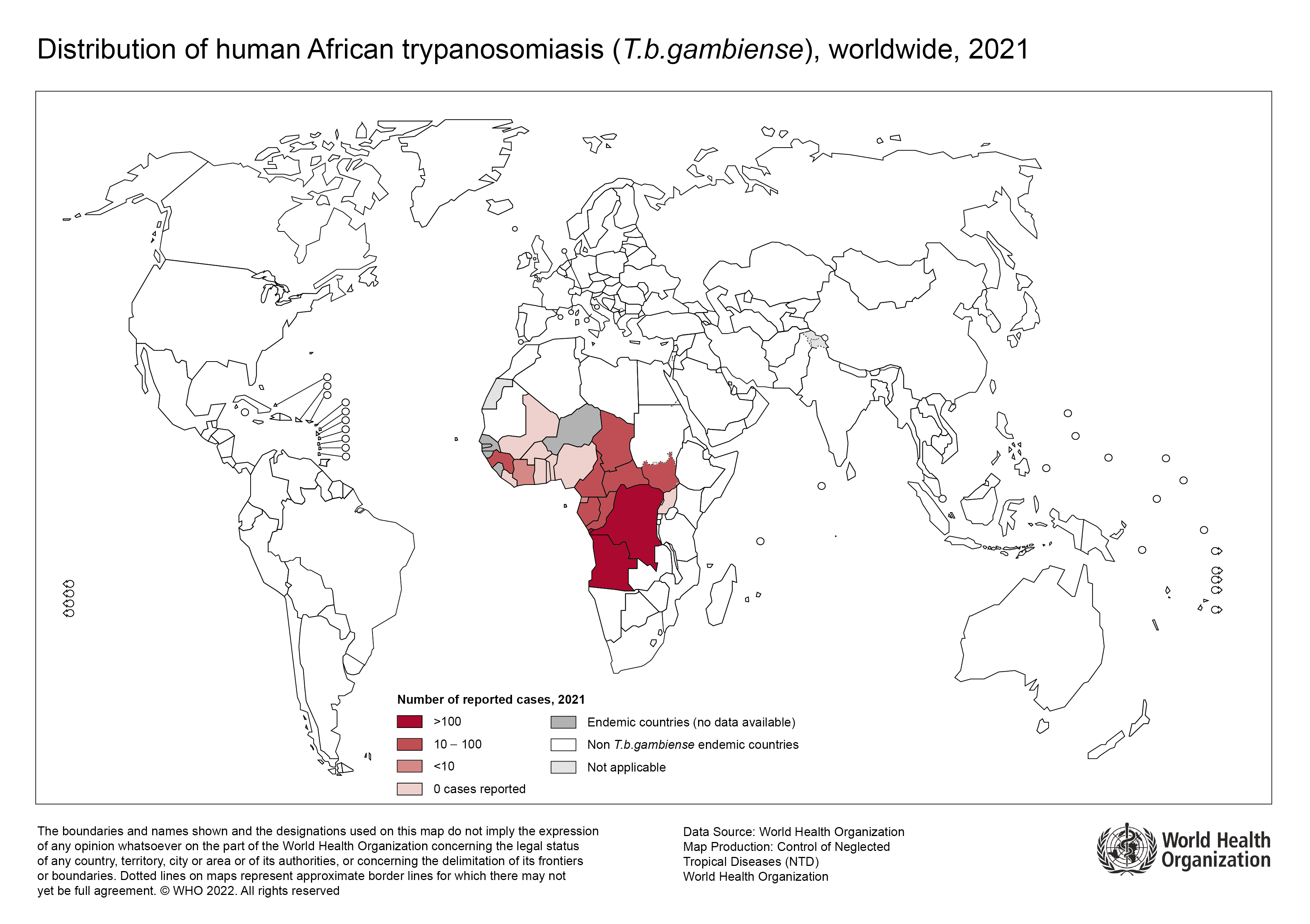 Distribution géographique des cas de Trypanosomiase gambiense