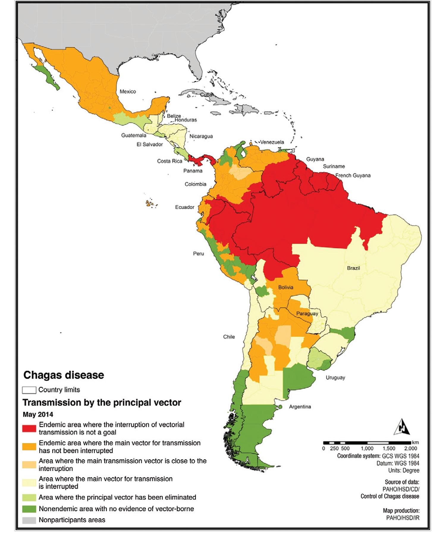 Carte du risque de transmission de maladie de Chagas