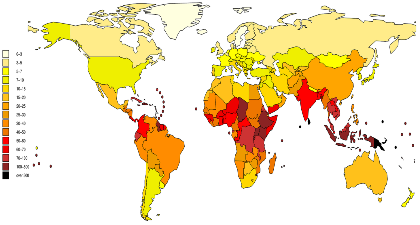 Distribution géographique de la fièvre entérique