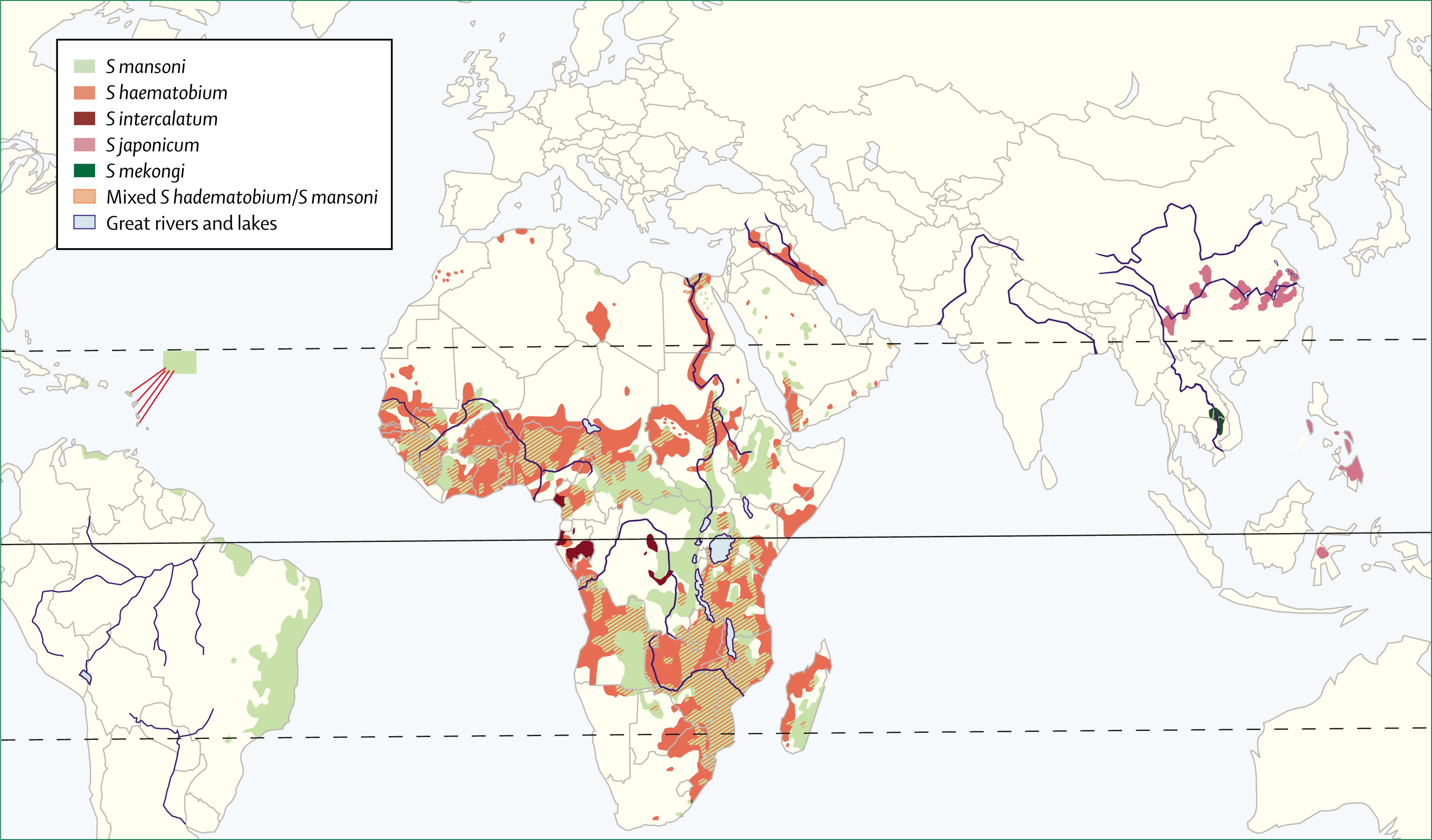 Distribution géographique des diffèrentes espèces de Schistosoma